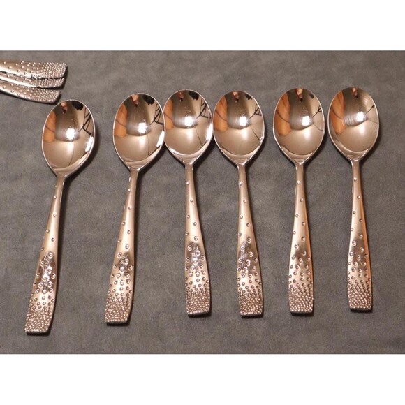 Nambe Dazzle Place Soup Spoons (6) Stainless 18/10 Flatware - Picture 1 of 3